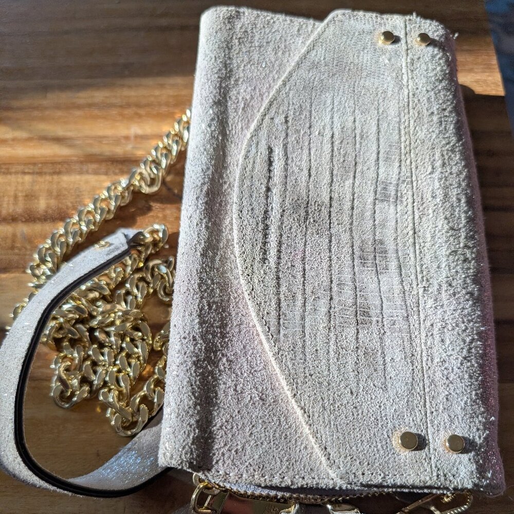 Aimee Kestenberg Suede Gold Sparkle CrossBody Purse